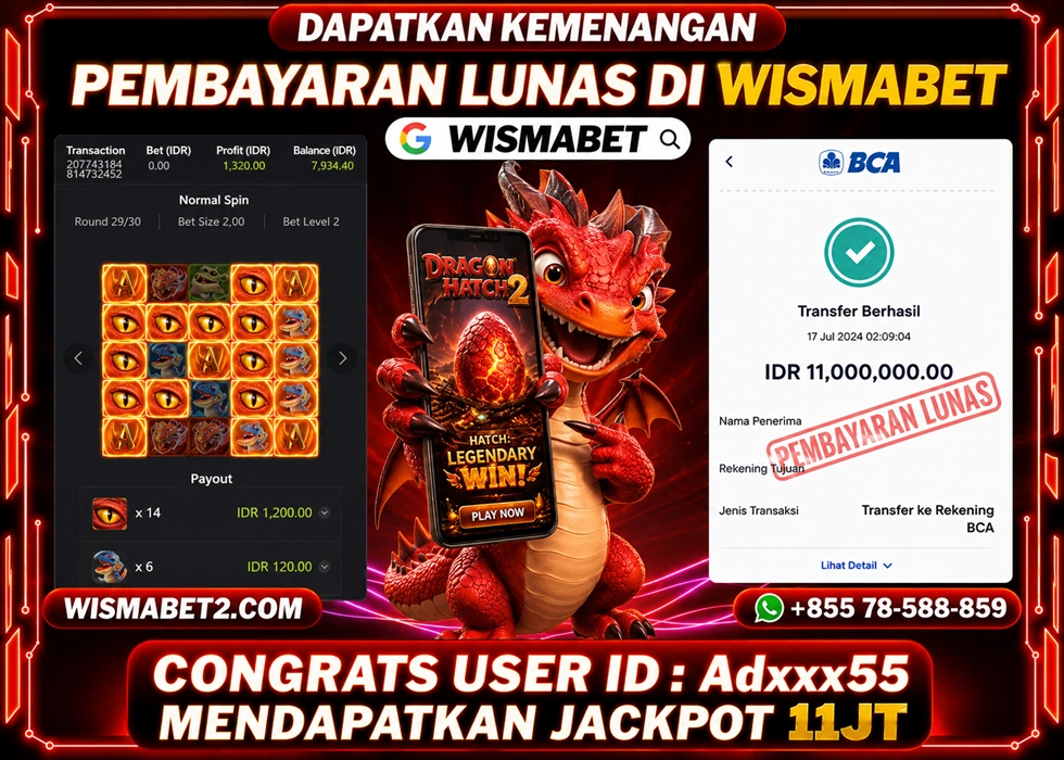 WISMABET - BUKTI KEMENANGAN JACKPOT Dragon Hatch 2 Rp11,000,000,- LUNAS